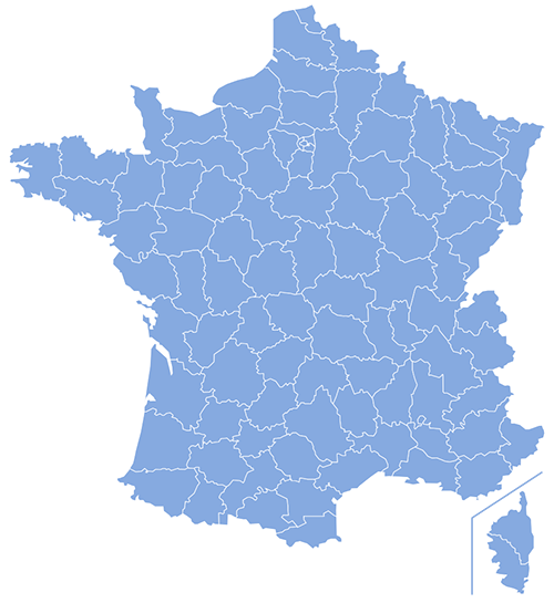 carte de france des compétences de la scp ledoucen candon huissiers de justice à Montpellier